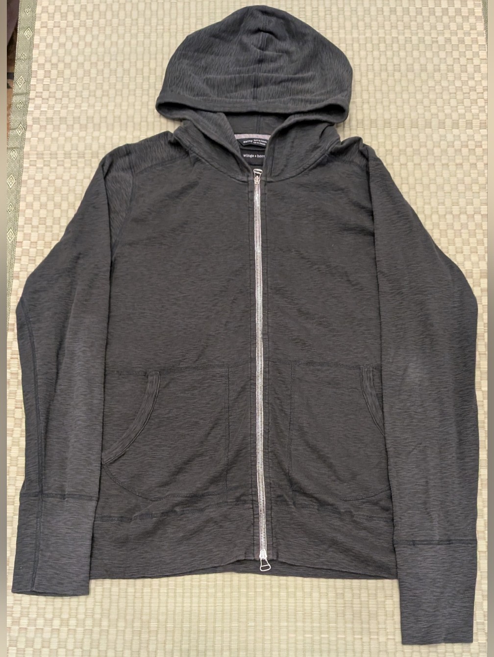 Wings + Horns 1x1 Slub Zip Hoodie Olive Green Men's Size Xxl Made In Canada